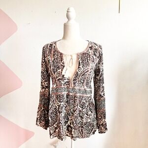 American Eagle Outfitters Paisley Peasant Top Boho Long Sleeve Bohemian Medium